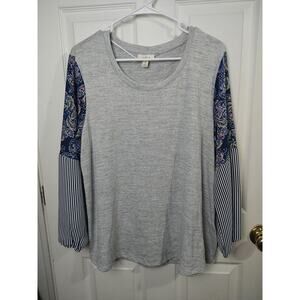 Style&Co Woman M Blouse Tee Semi Sheer Ballon Floral Striped Long Sleeve Casual